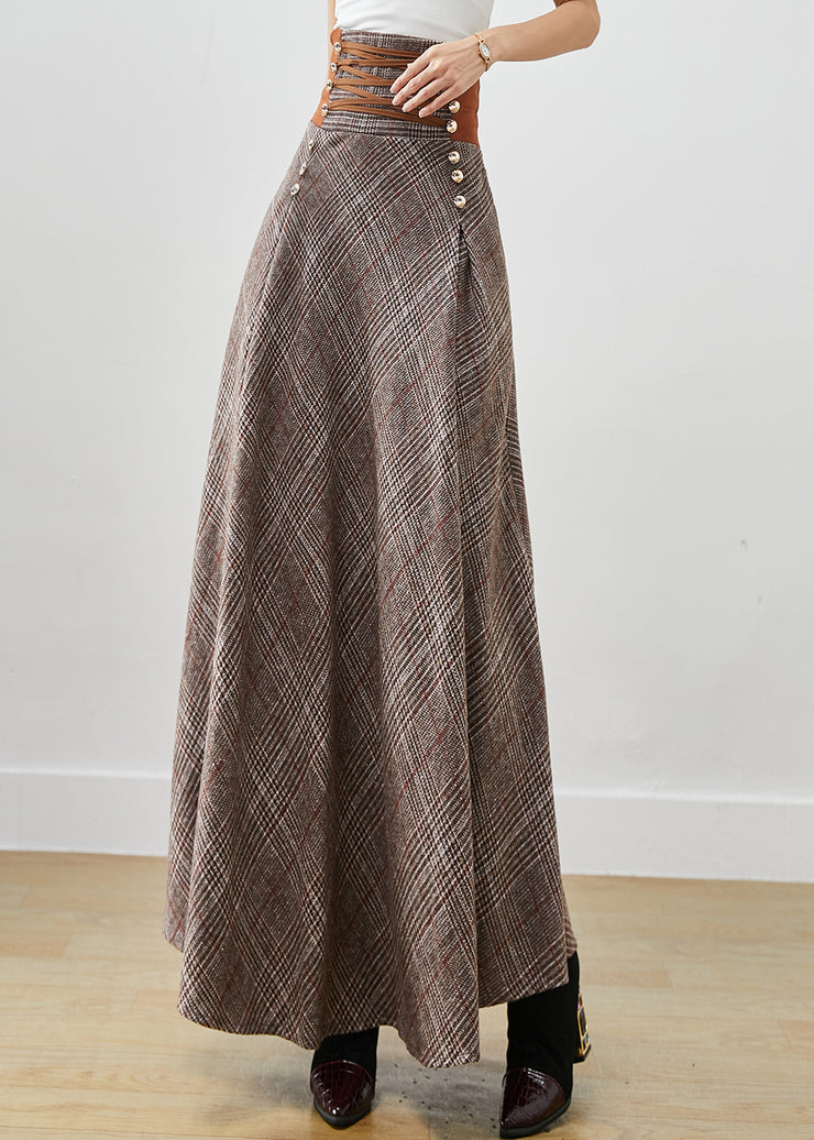 French Khaki High Waist Exra Large Hem Cotton Skirts Fall
