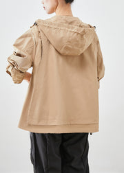 French Khaki Hooded Oversized Cotton Coat Outwear Fall