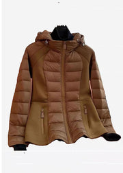 French Khaki Hooded Zippered Fine Cotton Filled Coat Long Sleeve