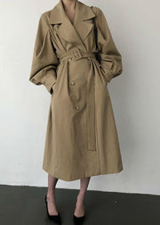 French Khaki Oversized Double Breast Cotton Trench Coats Spring