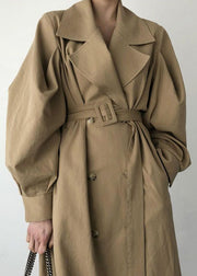 French Khaki Oversized Double Breast Cotton Trench Coats Spring