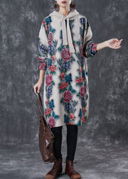 French Khaki Oversized Floral Mink Velvet Knit Pullover Sweatshirt Dress Winter