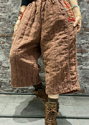 French Khaki Patchwork Fine Cotton Filled Pants Winter