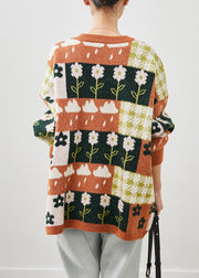 French Khaki Print Chunky Knit Short Sweater Winter