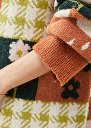 French Khaki Print Chunky Knit Short Sweater Winter