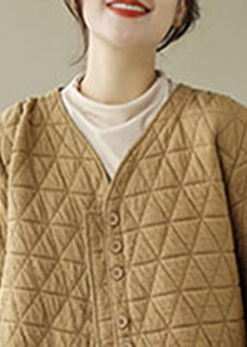 French Khaki Solid Color Fine Cotton Filled Jackets Winter