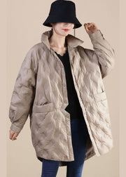 French Khaki Stand Collar Oversized Duck Down Down Coat Winter