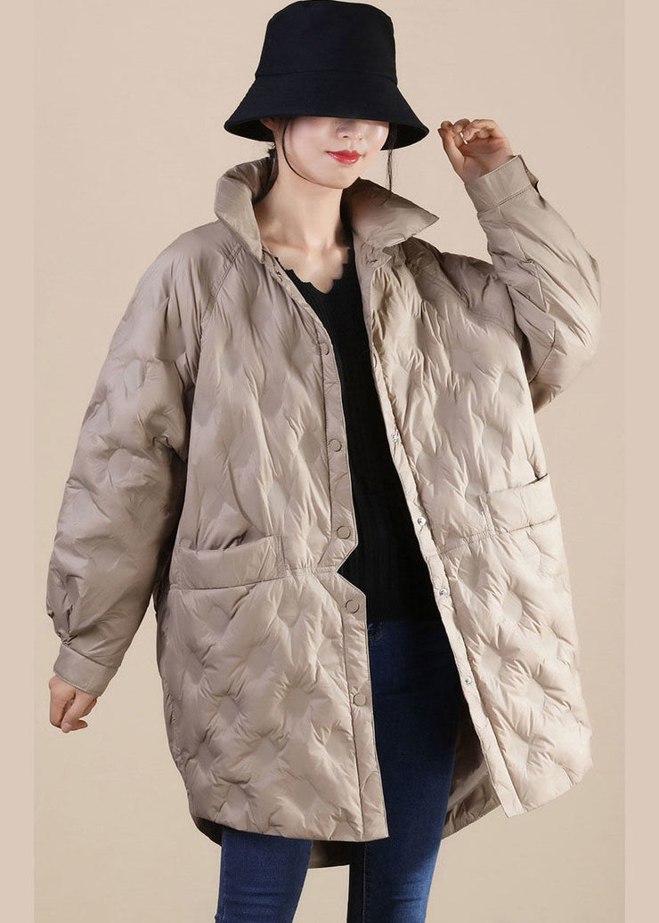 French Khaki Stand Collar Oversized Duck Down Down Coat Winter