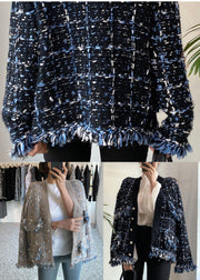 French Khaki V Neck Tasseled Knit Cardigans Spring