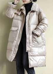 French Khaki Zip Up Fine Cotton Filled thick Coats Winter