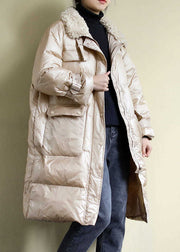 French Khaki Zip Up Fine Cotton Filled thick Coats Winter