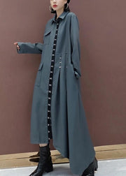 French Lapel Asymmetric Spring Tunic Design Gray Dress - SooLinen