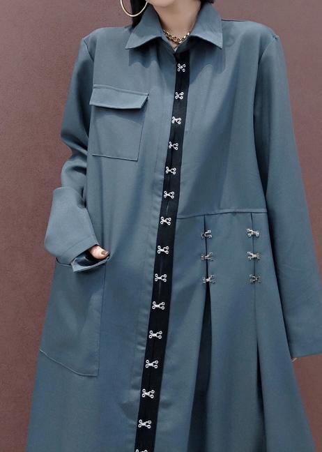 French Lapel Asymmetric Spring Tunic Design Gray Dress - SooLinen