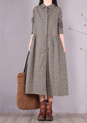 French Lapel Button Down Spring Fashion Ideas Blue Print Dress - SooLinen