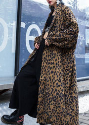 French Leopard Plus Size trench coat Gifts zippered fall coat - SooLinen
