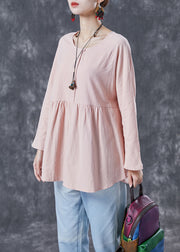 French Light Pink Oversized Patchwork Wrinkled Cotton Shirt Spring