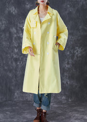 French Light Yellow Drawstring Double Breast Cotton Trench Fall