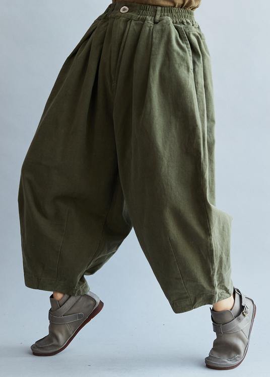French Loose trousers vintage Arm Green Inspiration Elastic Waist wild pants - SooLinen