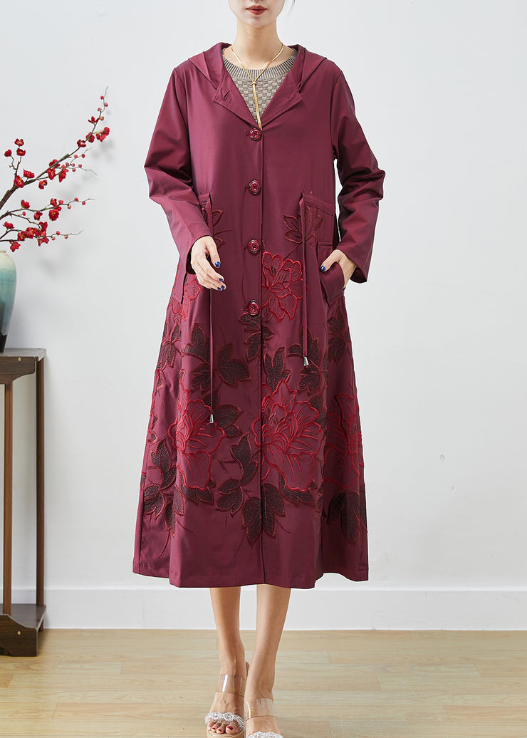 French Mulberry Embroidered Drawstring Spandex Coats Fall