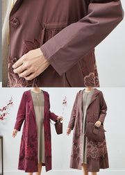 French Mulberry Embroidered Drawstring Spandex Coats Fall