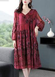 French Mulberry Hooded Embroidered Patchwork Silk Long Dresses Spring
