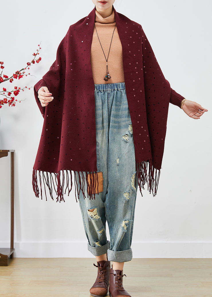 French Mulberry Tasseled Sequins Cashmere Cardigans Fall