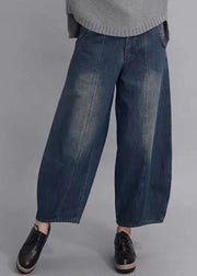 French Navy Button Pockets Lässige Laterne Fall Denim Pants