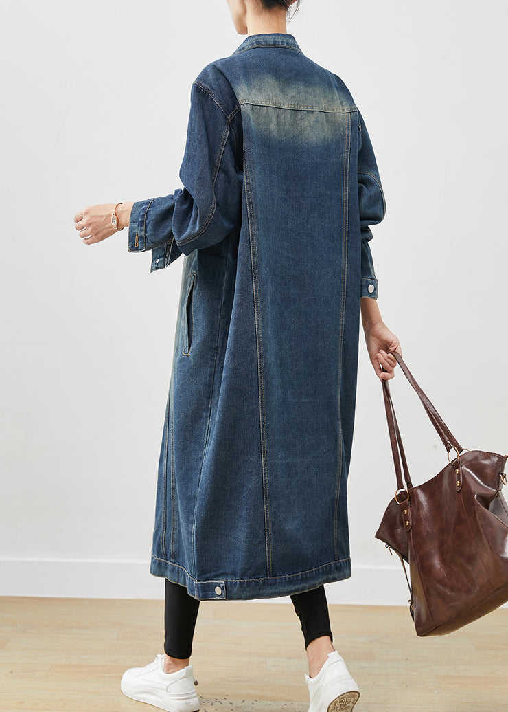 French Navy Oversized Button Down Denim Trench Spring