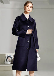 French Navy Peter Pan Collar Pockets Woolen Single Breasted Coat Winter