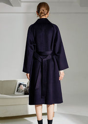 French Navy Peter Pan Collar Pockets Woolen Single Breasted Coat Winter