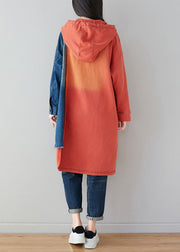 French Orange Asymmetrical Design Cartoon Print Cotton Sweatshirt Dress Spring