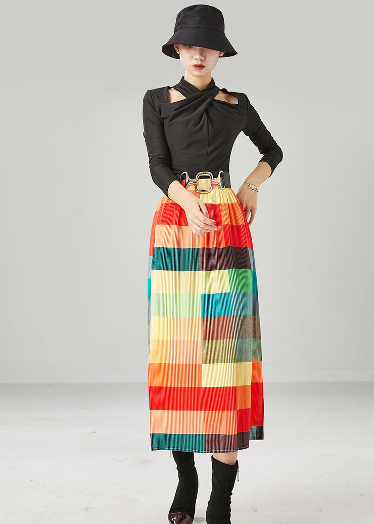 French Orange Elastic Waist Side Open Straight Skirt Summer