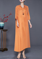 French Orange Oversized Draping Silk Vacation Dresses Bracelet Sleeve