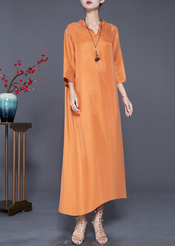 French Orange Oversized Draping Silk Vacation Dresses Bracelet Sleeve