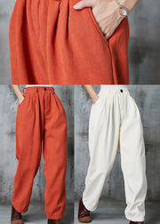French Orange Oversized Pockets Thick Corduroy Pants Spring