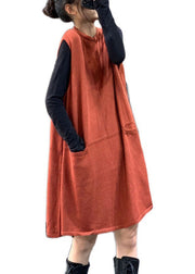 Französisch Orange Rot O-Ausschnitt Taschen Herbst Pullover Kleid Strickweste