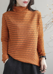 French Orange Turtle Neck Striped Knit Sweater Tops Winter