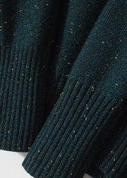 French Peacock Green Hign Neck Thick Woolen Knit Pullover Fall