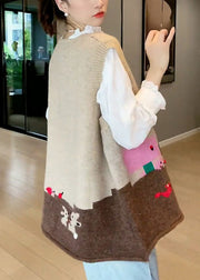 French Pink Button Patchwork Cotton Knit Waistcoat Sleeveless