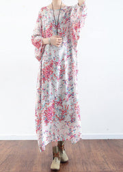 French Pink Flower O Neck Sisal Holiday Dress Summer - SooLinen