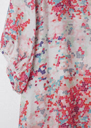 French Pink Flower O Neck Sisal Holiday Dress Summer - SooLinen