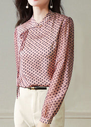French Pink Patchwork Print Chiffon Blouse Top Spring