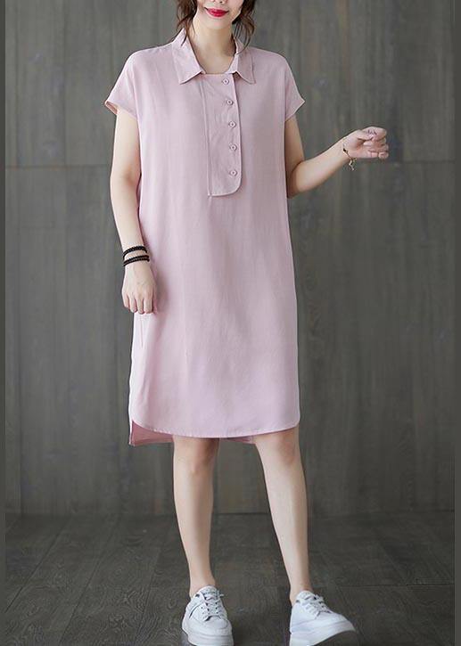 French Pink Peter Pan Collar Cotton Summer Robe Dresses - SooLinen