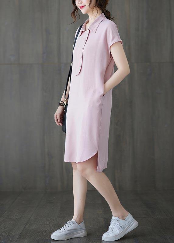 French Pink Peter Pan Collar Cotton Summer Robe Dresses - SooLinen