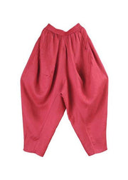 French Pink Purple Cotton Linen Casual Harem Pants Summer - SooLinen