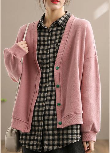 French Pink Top Quality Clothes For Women Shape V Neck Button Down Spring coats - SooLinen