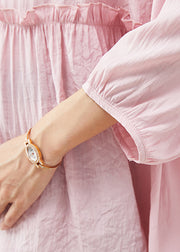 French Pink V Neck Ruffled Cotton Tops Bracelet Sleeve