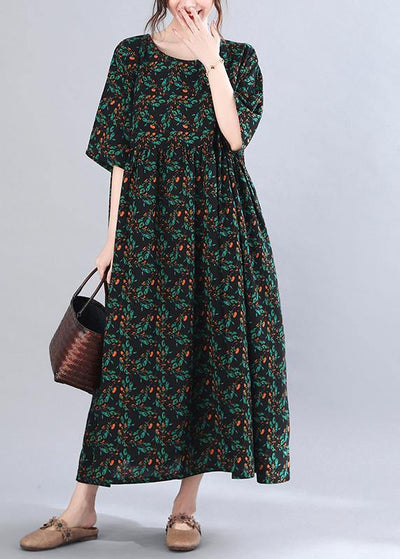 French Print Batwing Sleeve Oversize Summer Cotton Dress - SooLinen