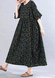 French Print Batwing Sleeve Oversize Summer Cotton Dress - SooLinen