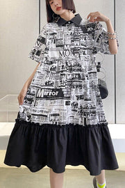 French Print Patchwork Cotton Turn-down Collar Summer Dresses - SooLinen